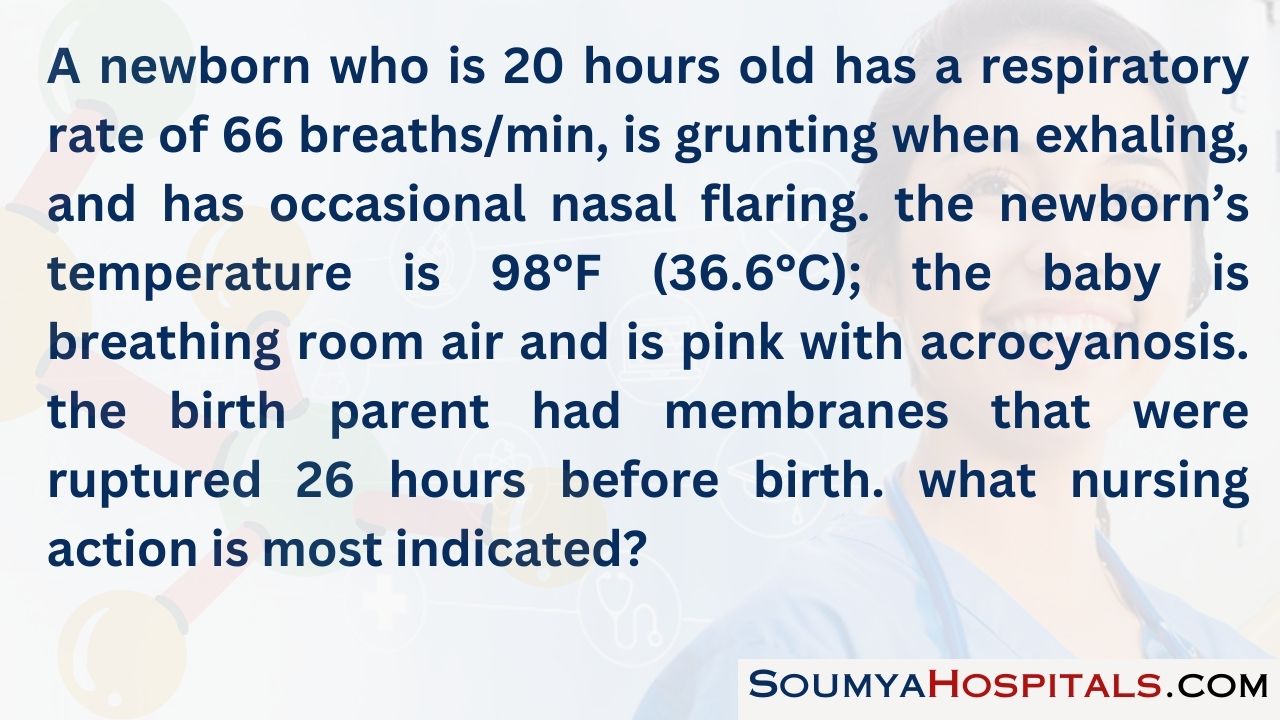 A newborn who is 20 hours old has a respiratory rate of 66 breathsmin, is grunting when exhaling, and has occasional nasal flaring