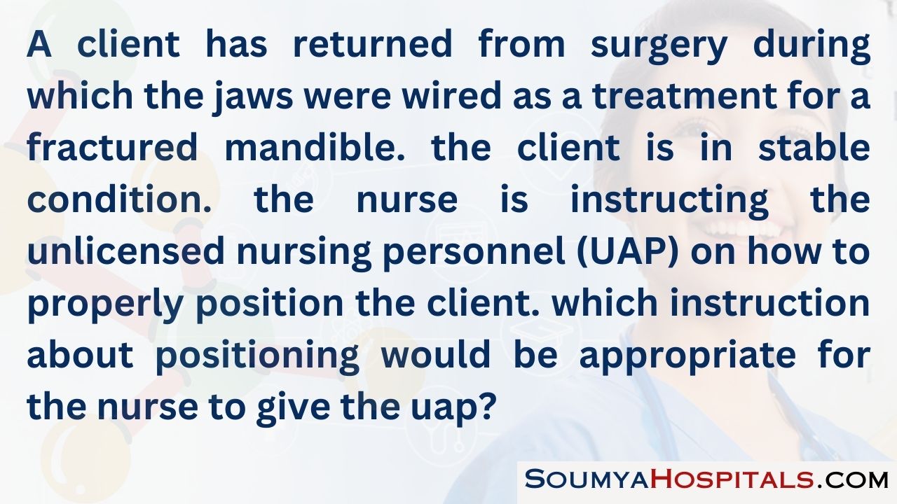 A client has returned from surgery during which the jaws were wired as treatment for a fractured mandible