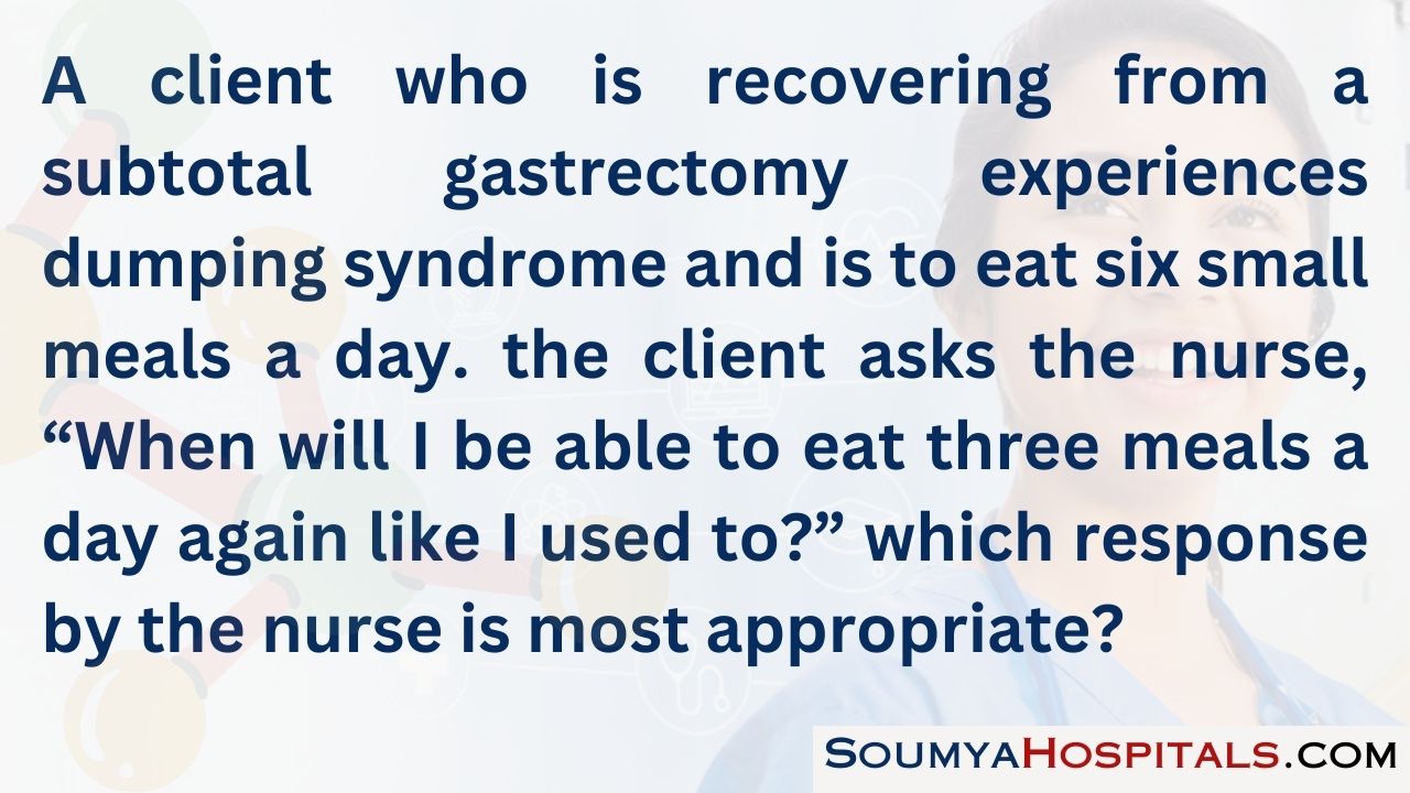 A client who is recovering from a subtotal gastrectomy experiences dumping syndrome and is to eat six small meals a day