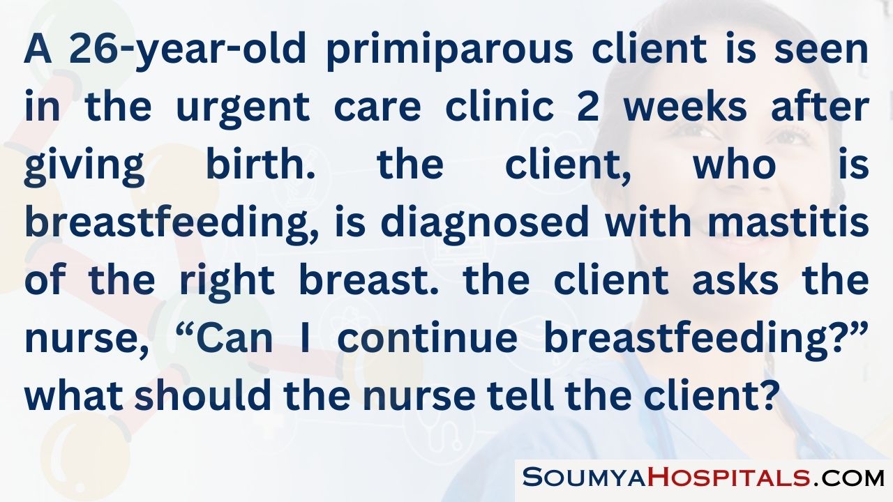 A 26-year-old primiparous client is seen in the urgent care clinic 2 weeks after giving birth