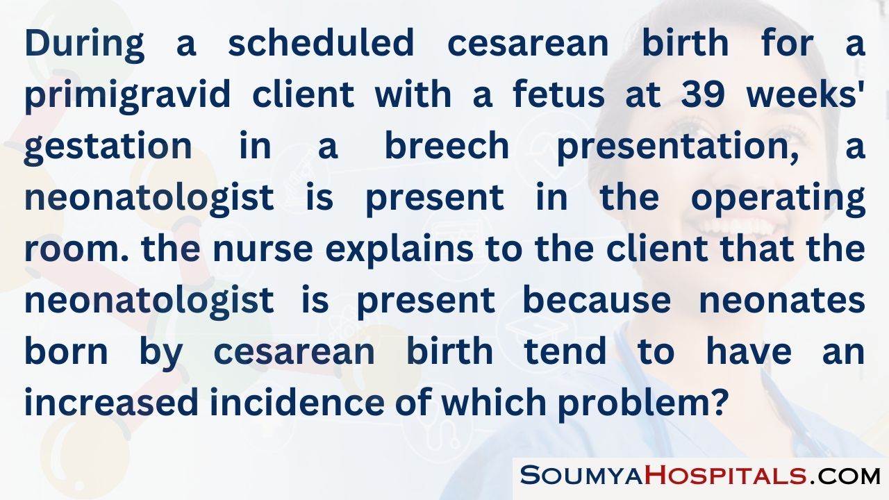 During a scheduled cesarean birth for a primigravid client with a fetus at 39 weeks' gestation in a breech presentation