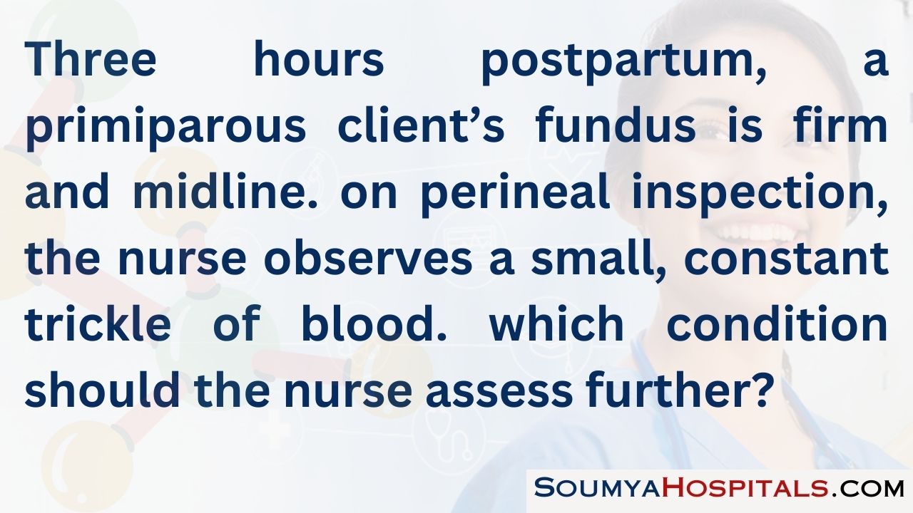 Three hours postpartum, a primiparous client’s fundus is firm and midline