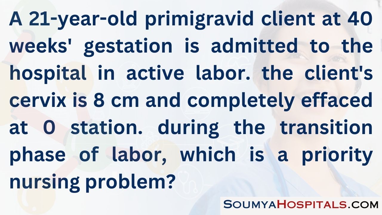 A 21-year-old primigravid client at 40 weeks' gestation is admitted to the hospital in active labor