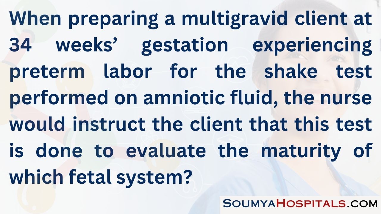 When preparing a multigravid client at 34 weeks’ gestation experiencing preterm labor for the shake test performed on amniotic fluid