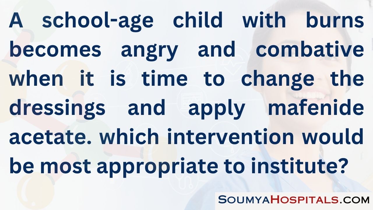 A school-age child with burns becomes angry and combative when it is time to change the dressings and apply mafenide acetate