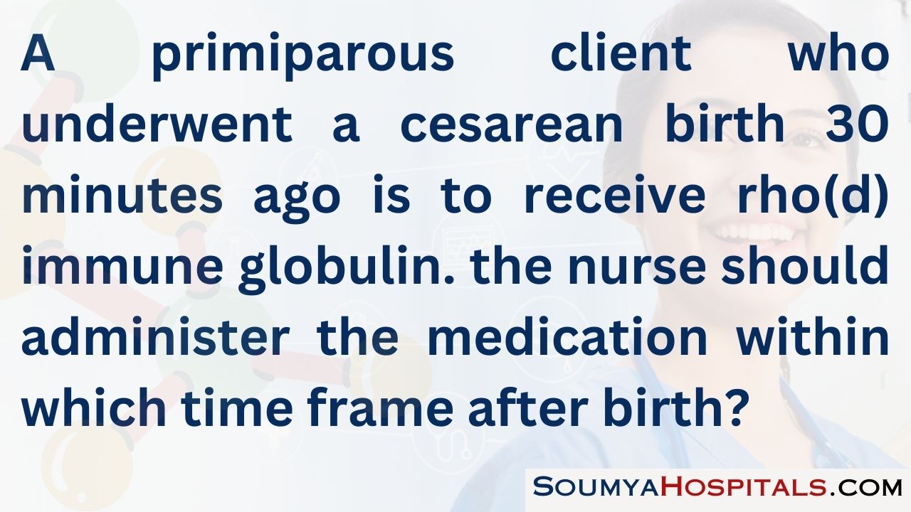 A primiparous client who underwent a cesarean birth 30 minutes ago is to receive rho(d) immune globulin