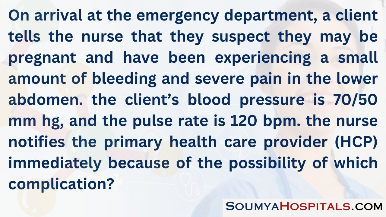 On arrival at the emergency department, a client tells the nurse that they suspect they may be pregnant