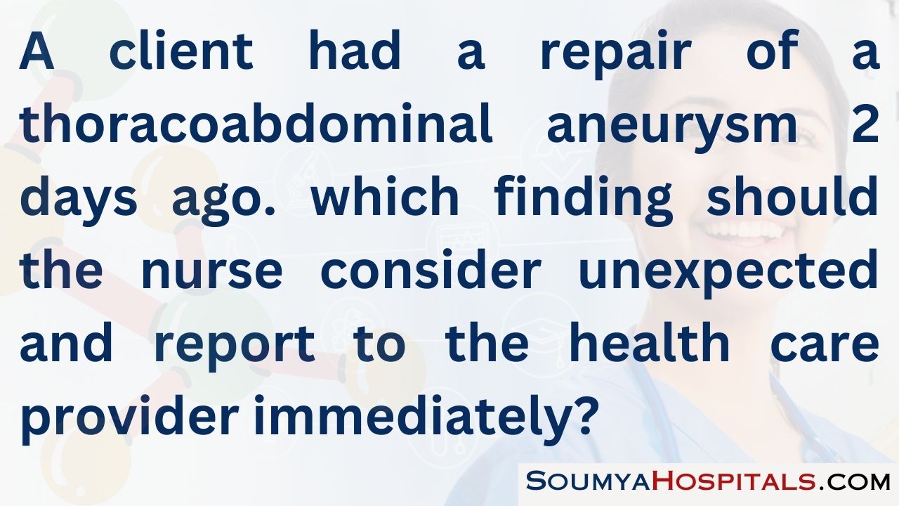 A client had a repair of a thoracoabdominal aneurysm 2 days ago