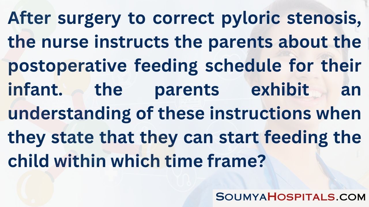 After surgery to correct pyloric stenosis, the nurse instructs the parents about the postoperative feeding schedule for their infant