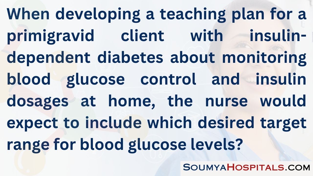 When developing a teaching plan for a primigravid client with insulin-dependent diabetes about monitoring blood glucose control and insulin dosages at home