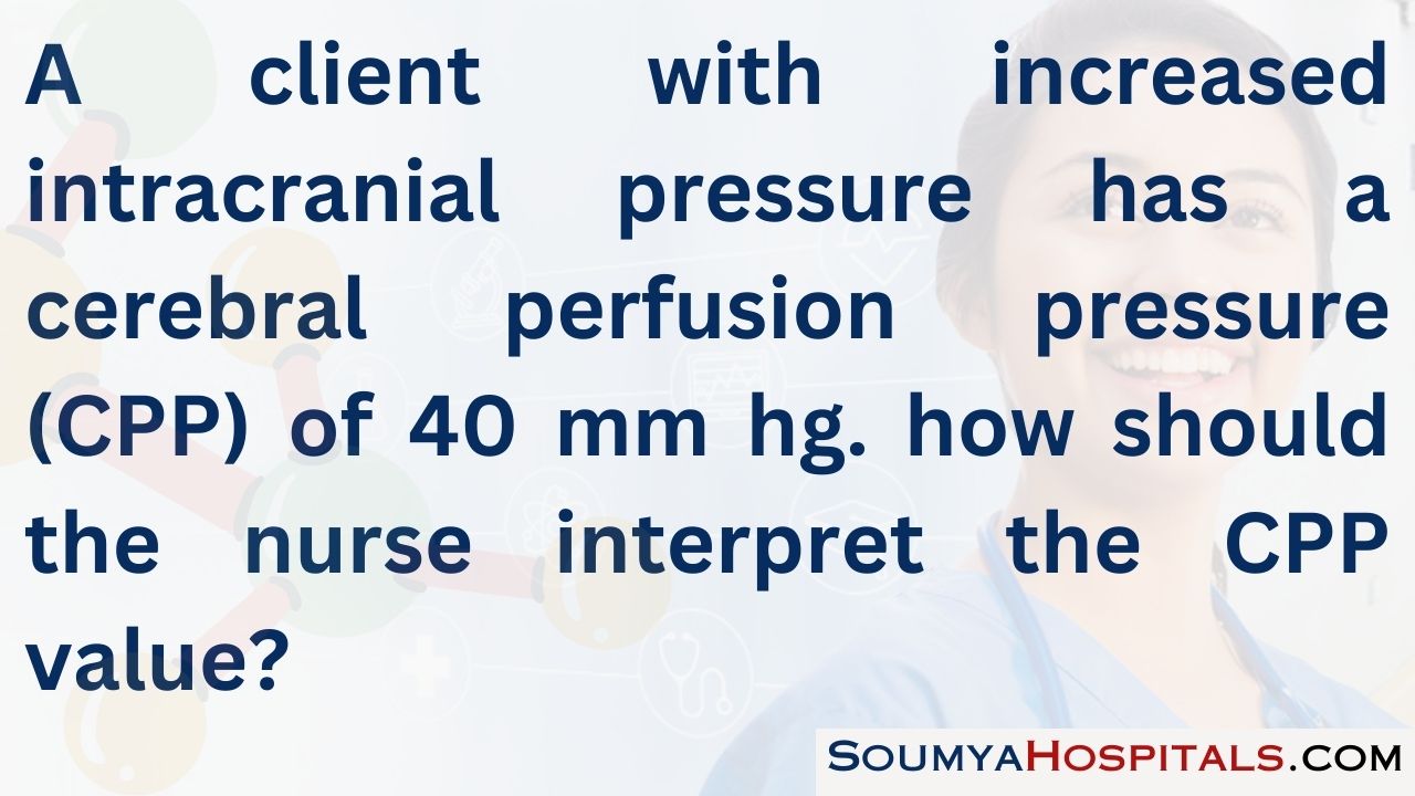 A client with increased intracranial pressure has a cerebral perfusion pressure (cpp) of 40 mm hg
