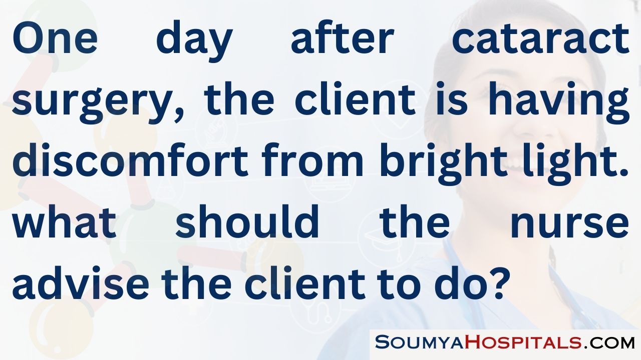 One day after cataract surgery, the client is having discomfort from bright light. what should the nurse advise the client to do