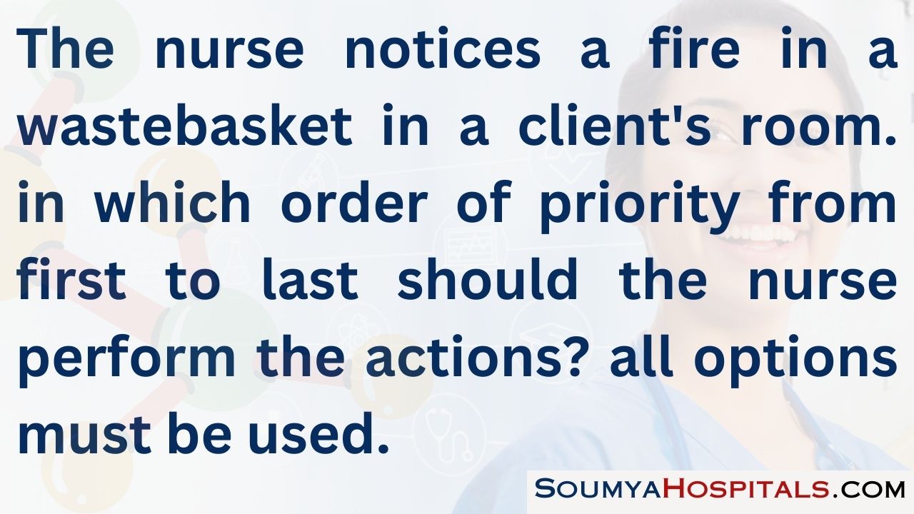 The nurse notices a fire in a wastebasket in a client's room. in which order of priority from first to last should the nurse perform the actions